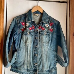 Vintage Jean Jacket with Embroidered Flowers